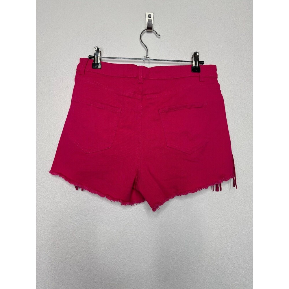 Altar'd State Medium Jean Shorts Hot Pink High Waisted Fringe Denim Distressed - Picture 6 of 10